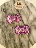 Purple Floral Bow Snap Clip Set