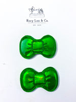 Green Shiny Bow Snap Clip Set