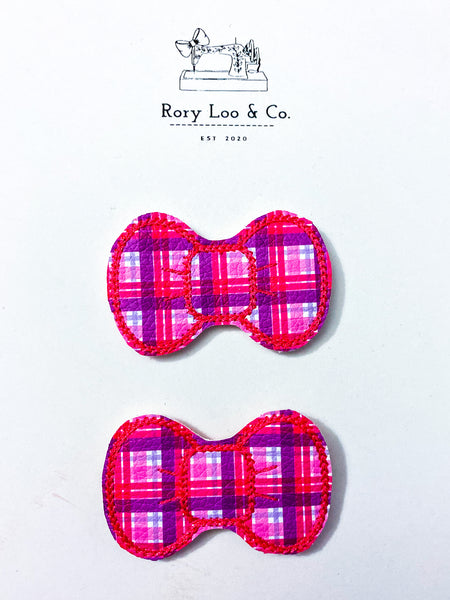 Pink Plaid Bow Snap Clip Set